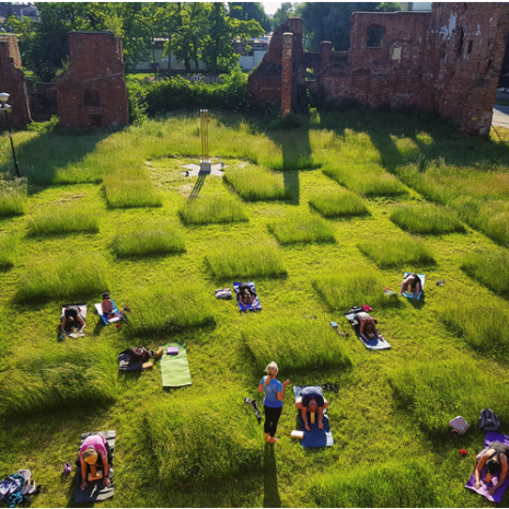 Checkerboard lawn for social distancing